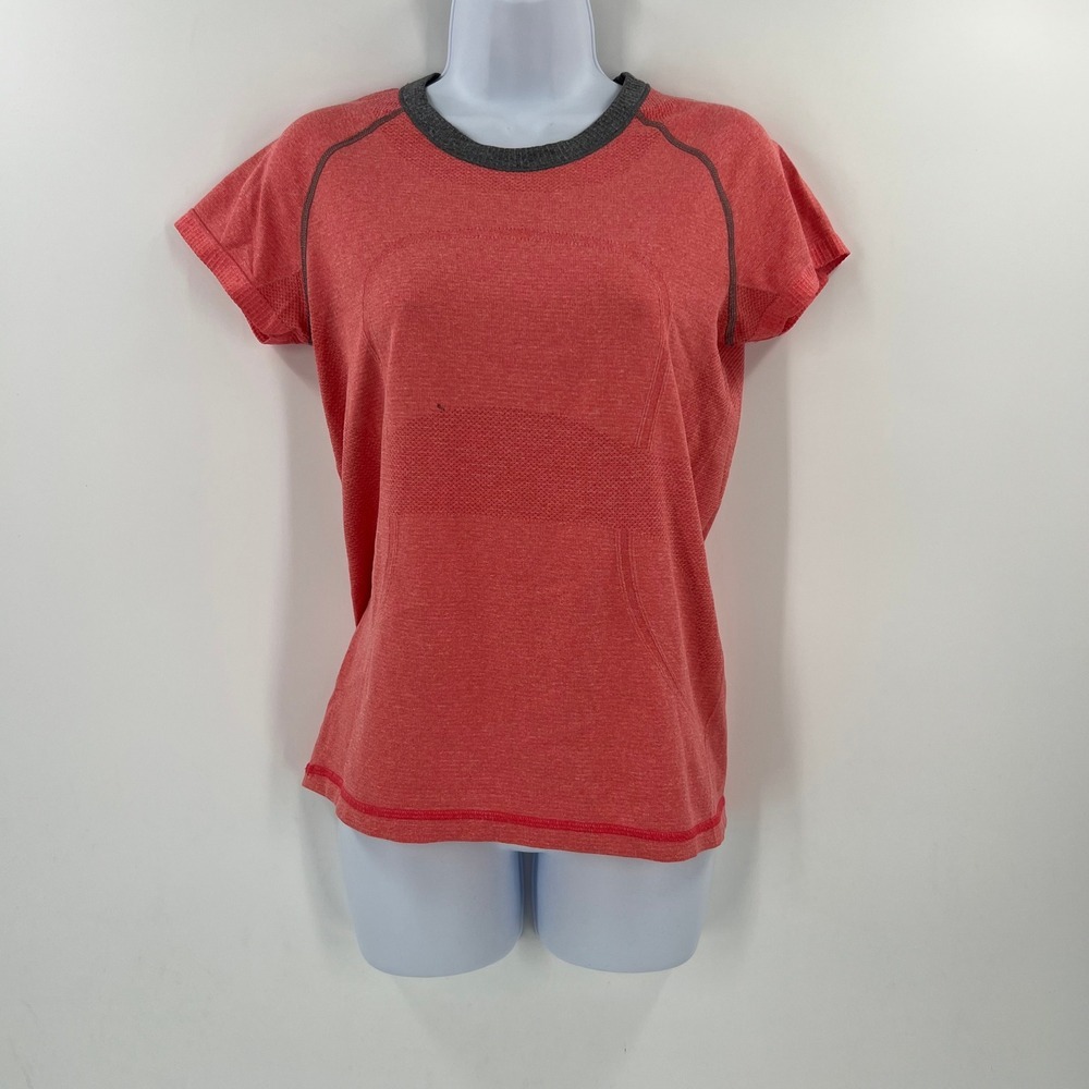 Lululemon Women Size Medium Swiftly Tech Orange Gray Athleisure Short Sleeve